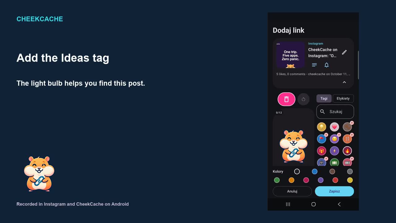 CheekCache: adding the Ideas tag to an Instagram post
